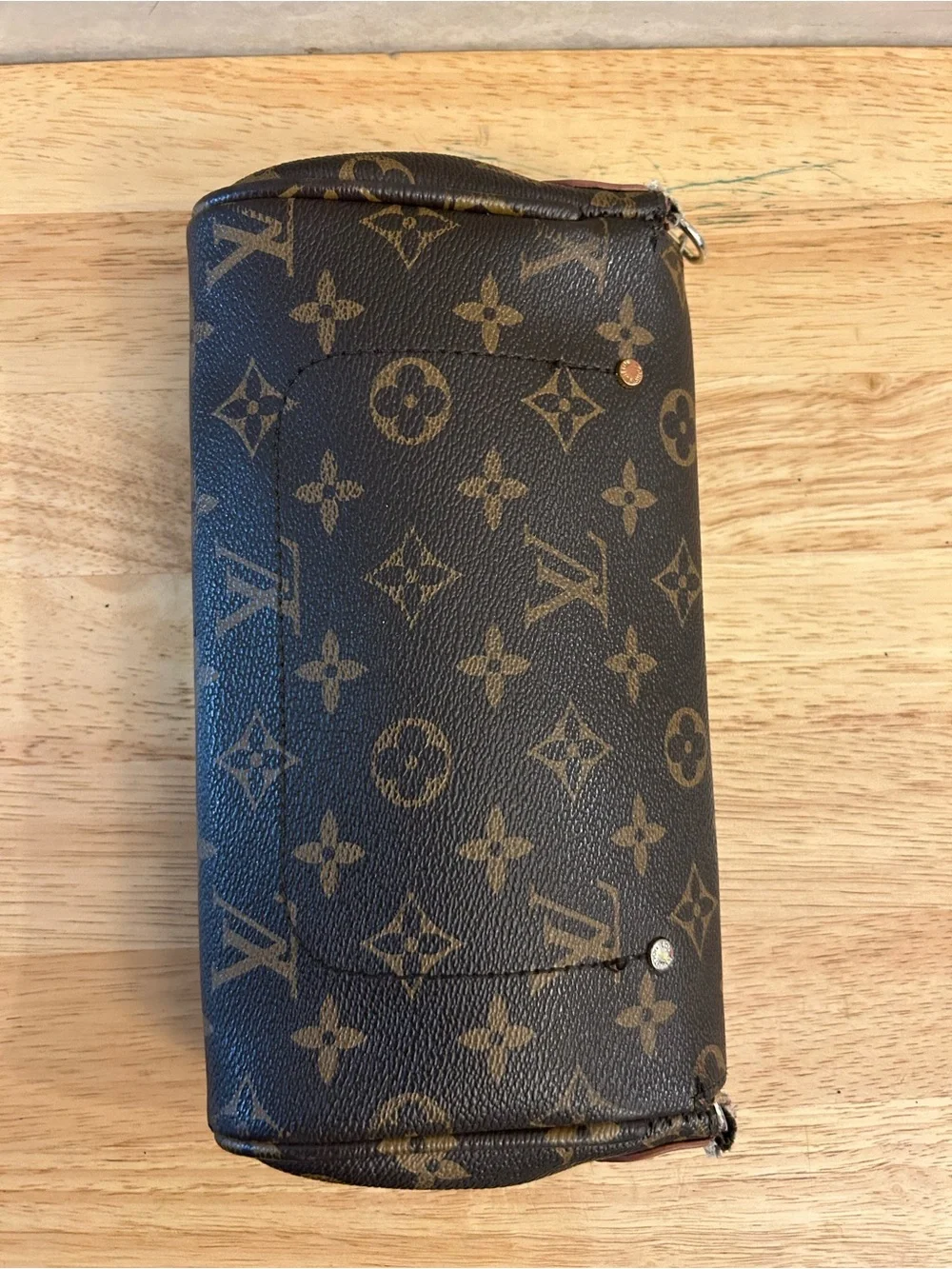 Designer Inspired Brown Monogram Canvas Clutch with Gold Plaque